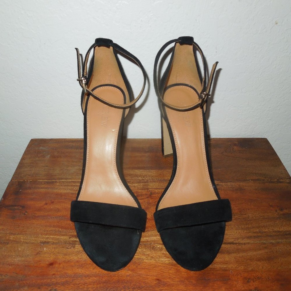 J. Crew Black Suede Block Heel Ankle Strap Shoes 8